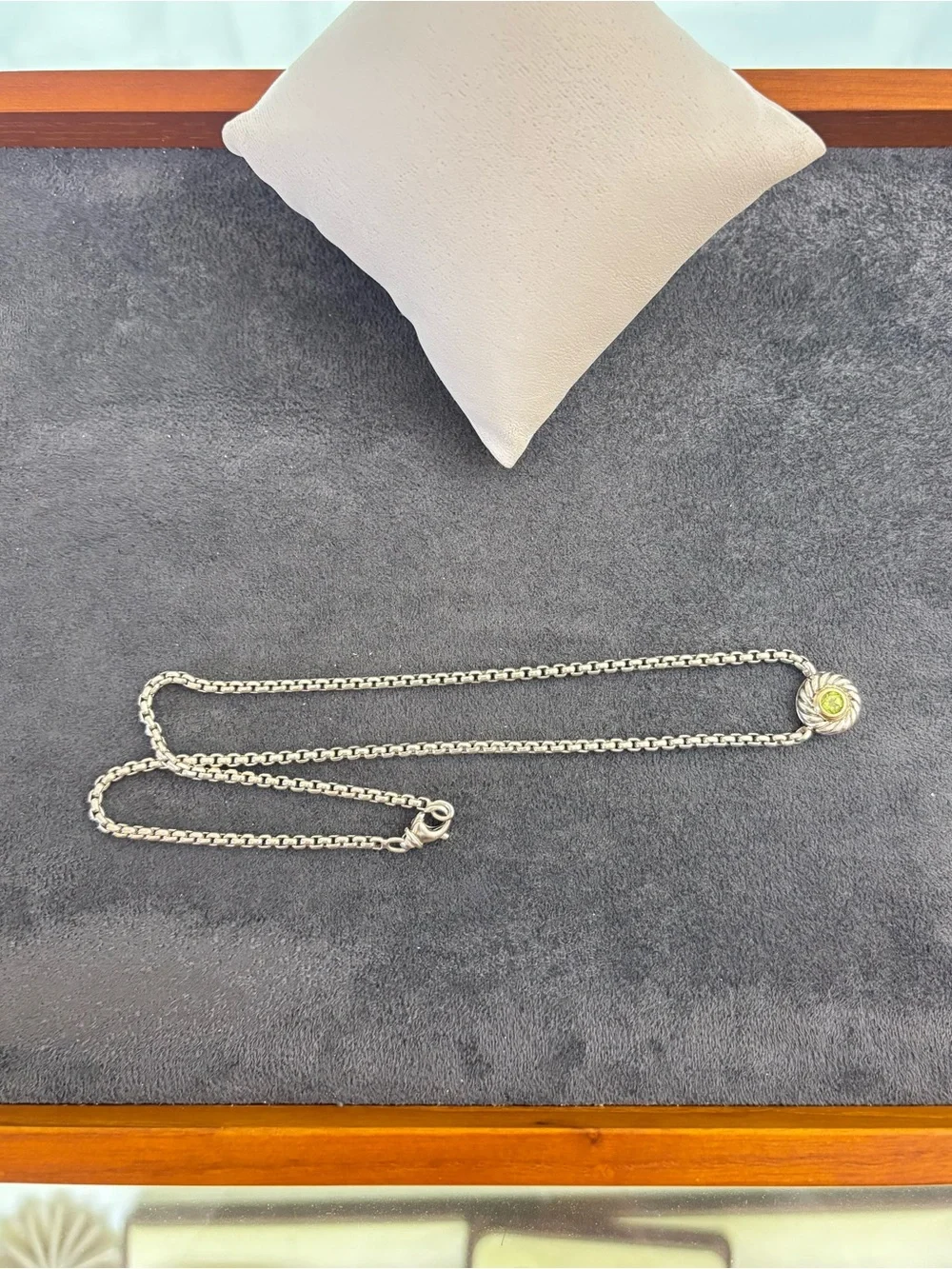 David Yurman 925 & 14k Gold Cookie Cable Necklace with Peridot 16